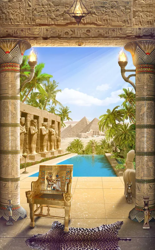 терраса, египет, эксклюзивные, бежевые, коричневые, голубые, пустыня, пирамиды, фараон, бассейн, колонны, арка